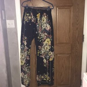 Zara Woman Black Floral Print Pants L